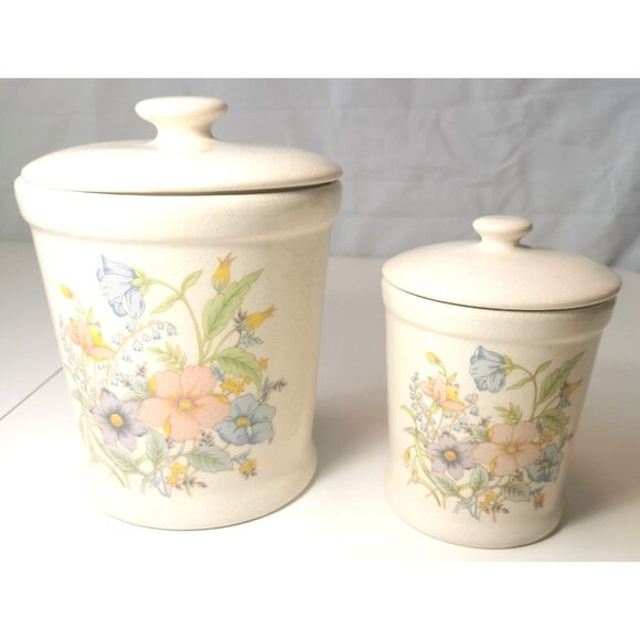 Vintage ALCO Ceramic Canister Trio – Made in Romania – Botanical Floral Design - Picture 4 of 16